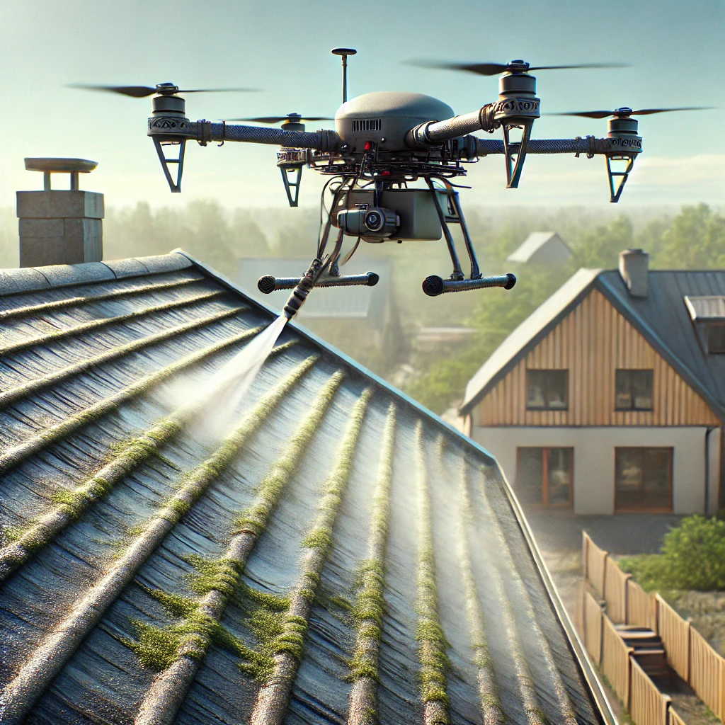 Démoussage de toiture par drone